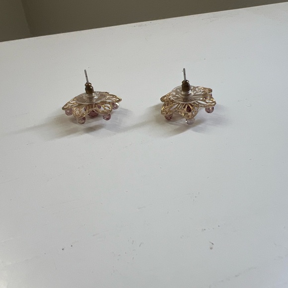 Gold Openwork Purple Beaded Earrings - Picture 7 of 7